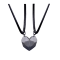 Magnetic black heart pendant necklace with faceted finish on a simple cord rope - Combination 2 (All Black)