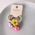 Colorful braided hair ties set with vibrant plastic flower charms for girls - Five-Petal Flower