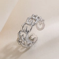 Minimalist silver chain link open ring with high-polished metallic texture for women - Adjustable Open / Silver (14393)