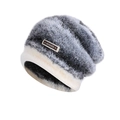 Winter plush knitted hat with grey and white gradient stripes and earmuff protection - Grey (6067-Grey)