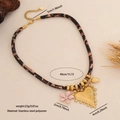 Leopard print rope necklace with golden heart and pink flower charms measurements - 2# Heart & Strawberry Style