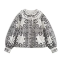 Witte damesjas met zwart borduursel in boho-stijl en pofmouwen voor casual gebruik - S / Wit