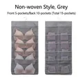 Double-sided grey Oxford cloth hanging storage bag with 15 compartments for underwear - Non-woven Style 15 Grids (Front 5 + Back 10) / Gray
