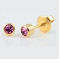 Clous d'oreilles en acier inoxydable plaqué or 24K avec zircon rose rond - Octobre (Rose)
