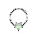 Anneau de septum en étoile avec incrustation d'opale irisée sur bande en acier poli - 1.2x8mm / Étoile (Opale Artificielle OP17)