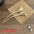 Épingle à cheveux papillon dorée de style ancien avec pierres vertes et perles - 14,3cm Papillon d'Émeraude Calligraphique (126#)
