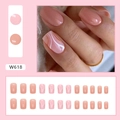 Press-on nails in nude pink with white wave swirls and gold glitter decoration - W618 Pink and White Waves (W618)
