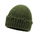 Bonnet en tricot côtelé vert foncé avec bords usés pour une chaleur hivernale - Vert Militaire