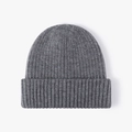 Thick double-layer ribbed knit beanie for winter in dark grey color with folded cuff - One Size / Dark Gray