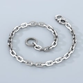 Silver square link pants chain with skull clasp and textured ring on grey background - 40CM / Skull Design 3