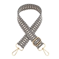Detail of adjustable woven purse strap with grey and beige geometric patterns and gold metal hooks - B2 Off-white Grey with Gold Buckle