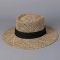 Wide brim woven straw sun hat with black ribbon for beach summer vacations - M (56-58cm) / Black