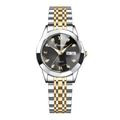 Poedagar two-tone stainless steel watch with black dial and dual calendar display - Two-tone Black Dial
