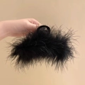 Elegant large shark clip with premium black ostrich feathers for a sophisticated winter look - Black Fluffy Turkey Feather Claw / 284 Small - Turkey Feather