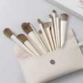 Juego de 10 brochas de maquillaje profesional con estuche beige y cerdas en degradado - Juego de 10 Brochas + Neceser