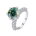 Luxurious S925 sterling silver ring with a 5-carat green moissanite in six-prong setting - US 8 / 2CT Emerald Green Moissanite