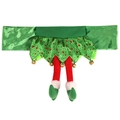 Kerst elf stoelhoes met groen fluwelen jurkontwerp en gestreepte elfenpoten - Groene Elf Lange Benen Stijl