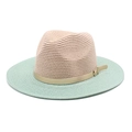 Zweifarbiger Panama-Strohhut im Fedora-Stil mit Lederband und Goldschnalle für Damen - M(56-58cm) / Minzgrün + Rosa