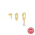 S925 sterling silver gold kite zircon 3-piece earring set for women minimalist style - 925 Silver / Gold #2