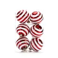 Set of 6 red and white spiral striped Christmas ornaments with glitter in a clear box - Red White Spiral Glitter Style(CJ187)