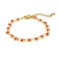 Bohemian gold stainless steel bracelet featuring small red enamel heart charms - Red
