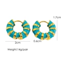 Detail view of gold and sky blue enamel striped hoop earrings with size specifications - Sky Blue