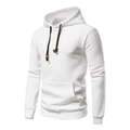 Herren Hoodie in Weiß mit Waffelstruktur und schwarzen Kordelzügen in 3D-Ansicht - S / Weiß