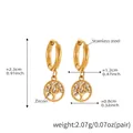 Boucles d'oreilles créoles dorées en acier avec pendentif arbre de vie et zircons - Huggie Polie Arbre de Vie (Q146) / Or