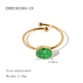18k vergoldeter Edelstahlring mit grünem ovalem Zirkon und verstellbarem Band - Grün (JDRW2401004-GN)