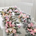 1.8m snow-flocked Christmas garland with pink ornaments and warm LED lights - 1.8m Pink Garland with Lights