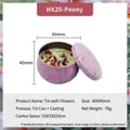 Floral tin aromatherapy candle with dried red rose petals and pink botanical pattern - H20 Peony