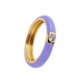 Detail of lavender enamel ring with central cubic zirconia on a gold band - Purple