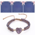 Close-up of handmade purple beaded heart stone bracelet set with greeting cards for gift - Purple Transparent Heart Style (Style-8)