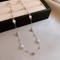 Elegant silver beads and white pearl pendant necklace for women on black jewelry box - Silver Round Bead Pearl Style