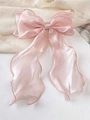 Pink silk bow hair clip with shimmering organza and long flowing ribbon streamers - Pink with Edging