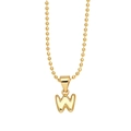 Polished 18k gold plated letter W pendant necklace with high shine bead chain - Letter W