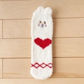 White coral fleece socks featuring red heart and cute animal embroidery for home - One Size / White Heart Rabbit