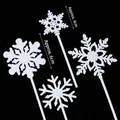 White snowflake cake toppers set in 4cm and 6cm sizes for Christmas party decoration - 4pcs White Plastic Snowflakes