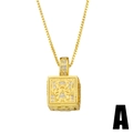 Iced out gold box chain necklace with a crown cube pendant featuring micro-pave zircons - Girls