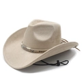 Klassieke beige imitatiesuède westernhoed met etnische band en turquoise steendetail - Beige / M(56-58cm)