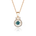 Rose gold bow necklace featuring a vibrant blue gemstone pendant with crystal accents - Rose Gold Plated (Blue-Green Moissanite)