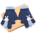 Winter knitted toddler gloves with blue patchwork and cute bunny design for kids - Suggested 3-7 Years Old / Navy Blue