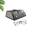 Organizer pieghevole in pelle PU nera con bottoni in ottone e occhiali ottagonali - Nero (3 Slot)