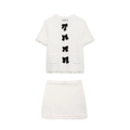 Witte tweed set voor dames met zwarte strikken en franjes in een elegante modestijl - S / Wit