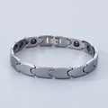 Pulsera magnética de acero de tungsteno plateado pulido con piedras de germanio y cierre - 10mm-22cm-Color Acero (KB186838-TS)