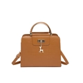Minimalist caramel crocodile embossed tote bag with gold handle and deer charm - Light Brown