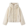 Women's cream faux fur hooded jacket with zipper closure and soft plush texture - XS / Milky White