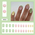 Pastel yellow and avocado green mixed press-on nails in 24-piece square-oval shape set - Fresh French Style (W865) / Glue Type