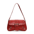Chic red faux leather underarm bag with silver studs and metal buckle for women - Red