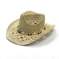 Hollow out straw cowboy hat with shell beaded band and geometric patterns - One Size(55-60cm) / Beige